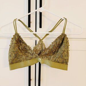 No Boundaries Olive green Floral Lace Bralette Bra Size Large L racer back